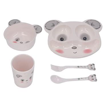 Imagem de Conjunto de talheres divididos para alimentação de crianças, melamina, forma de panda fofa, tigela, colher, garfo, prato separado para desmame, imitação de porcelana, prato de jantar para piquenique