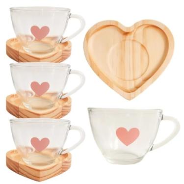 Imagem de Conjunto de Xícaras de Café e Chá com Pires, Decoração Coração, Madeira, para Mesa Posta (06)