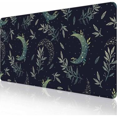 Imagem de Mouse pad grande preto Boho Magic Moon estendido, grande, mouse pad para jogos, 90 x 40 cm de comprimento, mouse pad com base antiderrapante e borda costurada para jogos e escritório