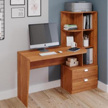 Imagem de Mesa de Computador Escrivaninha Escritório com prateleiras 2 Gavetas -