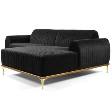 Imagem de Sofá Molino 3 Lugares 230cm Chaise Esquerdo Pés Gold Suede Preto - Nex