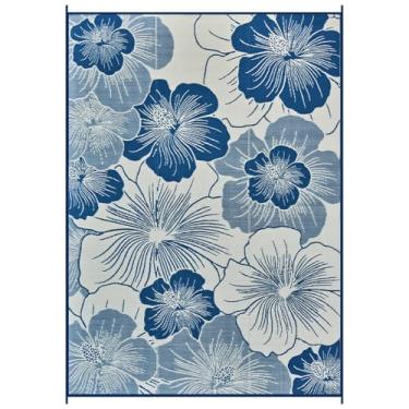 Imagem de DEK GHIBIS Tapete impermeável para ambientes externos 1,2 x 1,8 m, tapete de pátio reversível, tapete de palha de plástico para uso externo com estampa de flores, tapete para trailer, tapete externo