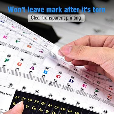 Imagem de Adesivo de Teclas de Piano Conjunto para Teclados - Notas Multicoloridas Removíveis para Iniciantes - Fácil Instituição e Livre Danos (Colorido)