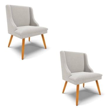 Imagem de Cadeira Sala De Jantar Pé Palito Castanho Kit 2 Liz Bouclê Cinza D03 - D`rossi