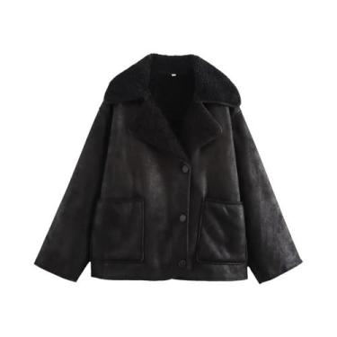 Imagem de Casaco Feminino Casual Solto - Manga Longa, Gola Dupla Face - Inverno 