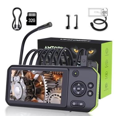 Imagem de Câmera boroscópio de lente dupla 5 mm lP67 à prova d'água câmera digital cobra endoscópio industrial AMTorin 12 polegadas tela IPS 32GB cartão de memória 16,4 pés cabo semirrígido escopo para casa