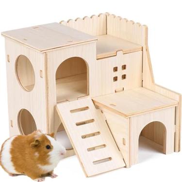 Imagem de Grande labirinto de hamster casa de madeira divertida casa deslizante porquinho-da-índia hamsters escondido escada de escalada de madeira brinquedo engraçado mastigar duas camadas cabana para animais