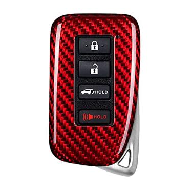 Imagem de Capa de fibra de carbono 100% para Lexus Key Fob, capa de fibra de carbono genuína para Lexus ES GS IS LX NX RX RC RC-F Smart Keyless Fob Remote Key, capa de chave de carro masculina Fob feminina - vermelha - 4 botões