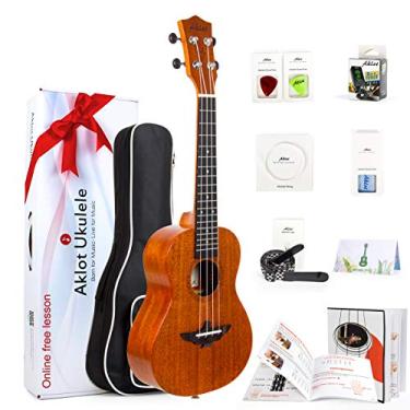 Imagem de Ukulele, AKLOT Concert Ukelele Solid Mahogany 58,4 cm para iniciantes profissionais adultos kit com cursos on-line e acessórios Uke, AKC23