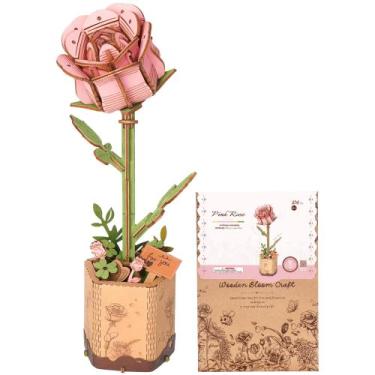 Imagem de Quebra-cabeça 3D Flor de madeira rosa rosa DIY Model ROBOTIME