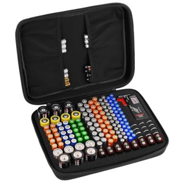 Imagem de Tense Edano Caixa organizadora de bateria, caixa de armazenamento à prova d'água à prova de explosão, estojo de transporte de baterias (comporta 148 pilhas AA AAA C D 9V)