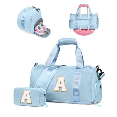 Imagem de Vogewood Presente para filhas, meninas, meninas, bolsa de ginástica com compartimento para sapatos, bolsas de fim de semana personalizadas para crianças, bolsa de viagem inicial com bolsa de maquiagem