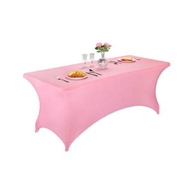 Imagem de LZY Capas de mesa de elastano 1,8 m, capas de mesa elásticas/ajustadas para mesa dobrável de 1,8 m, toalhas de mesa retangulares de elastano para festa de casamento ou evento (2 pés-2 peças, rosa)