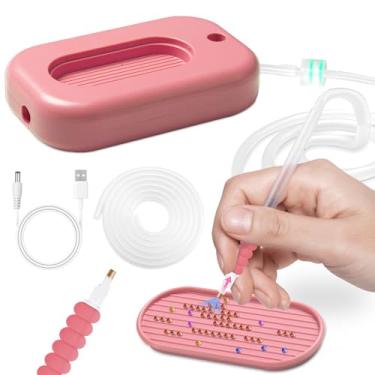 Imagem de JUSTHERE Caneta de pintura de diamante elétrica, caneta de arte de diamante sem necessidade de cera, 3 modos de engrenagens, caneta de vácuo de arte de diamante com bomba de vácuo e bandeja