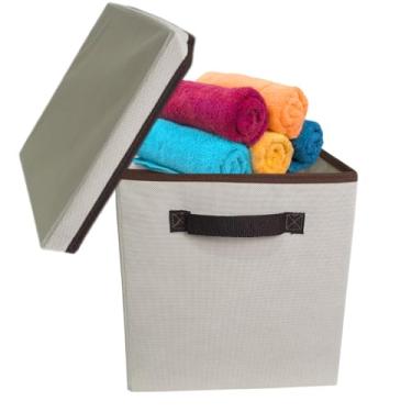 Imagem de Caixa Organizadora com Tampa para Closet e Armário Grande Bege Alça Resistente quadrada 28x28x30