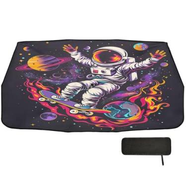 Imagem de Cosmonauta Skate no Espaço Guarda-chuva de Sombra de Carro Frontal Para-brisa Proteção de Isolamento Térmico Blackout Capas de Janela de Carro 147 x 75 cm Proteção Solar Interior Automotivo
