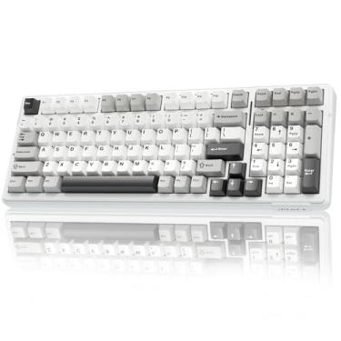 Imagem de AULA F99 Teclado mecânico sem fio, Bluetooth trimodo 5.0/2.4 GHz/USB-C teclado mecânico intercambiável a quente, interruptores lineares pré-lubrificados, estrutura de junta, teclado personalizado