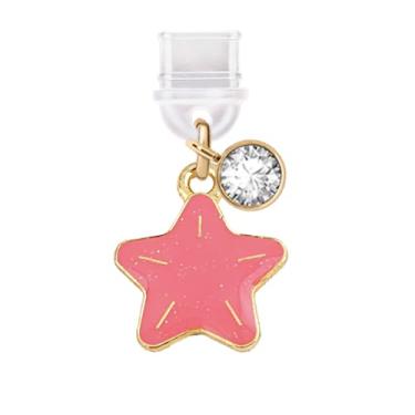 Imagem de ELISE & FONDA TP655 Porta de carregamento tipo C plugue antipoeira Little Sea Star pingente de celular para iPhone 15/16/Samsung/OnePlus/Xiaomi/oppo telefones Android (rosa)