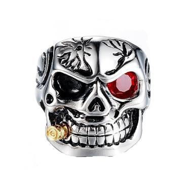 Imagem de MIVEIVIA Anel de caveira masculino único olho vermelho anéis de aço inoxidável joias geladas metal pesado punk anel demônio estilo gótico anéis masculinos fashion, 9, Metal, Sem pedra preciosa
