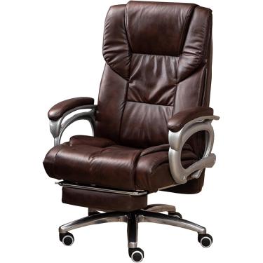 Imagem de Cadeira de tarefa giratória ergonômica de reclinar executiva com função de inclinação e apoio de pé, cadeira de escritório de couro genuíno para pessoas pesadas, café, tamanho único