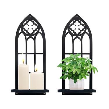 Imagem de Natrlart Conjunto De Arandelas Góticas Com Dois Porta-Velas, Decoração Em Metal Preto, Igreja Arco, Rústica Fazenda Para Sala Estar, Banheiro, Quarto, Jantar (Igreja)