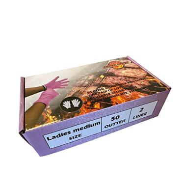 Imagem de LavaLock Luvas Descartáveis De Nitrila Para Churrasco Com Forro Algodão Cozinhar Ao Ar Livre, Grelhar, Defumar E Em Competições, Chefs Ou Uso Na Cozinha (Média, 50 Unidades, Rosa)