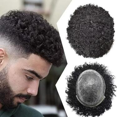Imagem de Generic Unidades De Cabelo Afro Para Homens Negros, Sistema Afro-Americano Injeção Pu, Peruca Masculina, Peça Humana, Prótese Poliéster Durável, Onda 8 Mm #1Jet