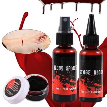 Imagem de Generic Kit De Maquiagem Com Spray Sangue Falso Para Halloween, Lavável Cicatrizes, Feridas E Roupas, Pintura Facial Realista, Fantasia Vampiro, Zumbi, Palhaço, Cosplay, Vermelho 01