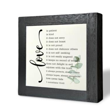 Imagem de Gkwa Versículo Da Bíblia Coríntios 13:4-8, Placa De Caixa, O Amor Nunca Falha, Madeira Para Mesa, Bloco Rústico Aniversário, Decoração Religiosa Casa, Casamento Casal D1