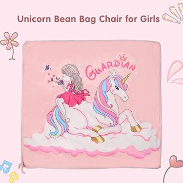 Imagem de Cadeira de pufe de unicórnio para meninas, armazenamento de animais de pelúcia, cadeiras para crianças, decoração de quarto de meninas, 56 x 61 cm extra grande, apenas cobertura extra macia de veludo