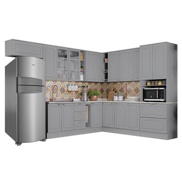 Imagem de Cozinha Completa De Canto Americana 12 Peças Com Torre Quente Cinza - Móveis Henn Cinza