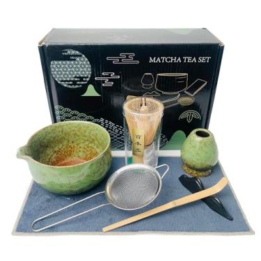 Imagem de AIYICIII Conjunto De Batedores Matcha (7 Peças) - Com Batedor, Tigela Bico, Suporte Para Colher, Peneira Pó, Colher Bambu, Pano Prato, Kit Ferramentas Perfeito Cerimônia Do Chá (Verde Matcha)