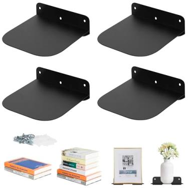 Imagem de STORAGE MANIAC Prateleiras flutuantes para livros montadas na parede, invisíveis, flutuantes, estantes ocultas, de aço, para quarto, sala de estar, escritório, preto, pacote com 4