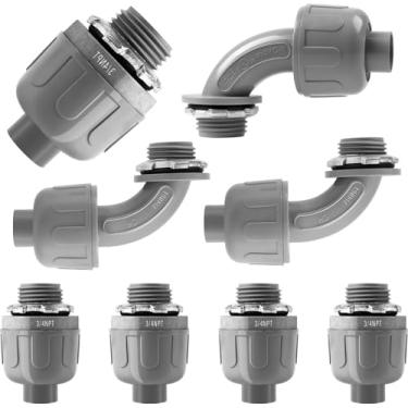 Imagem de Kit de conector de conduíte elétrico de 3/10.2 cm, pacote com 8 conectores estanques líquidos de plástico não metálico com 5 retos, acessórios de ângulo de 3 90 graus