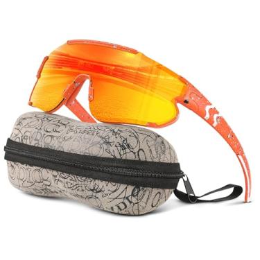 Imagem de Kegrimi Óculos de sol polarizados de beisebol infantil: óculos de sol esportivos para meninos e meninas 3-12 jovens para ciclismo, corrida (lente laranja com armação laranja, 64 mm), Lente laranja com