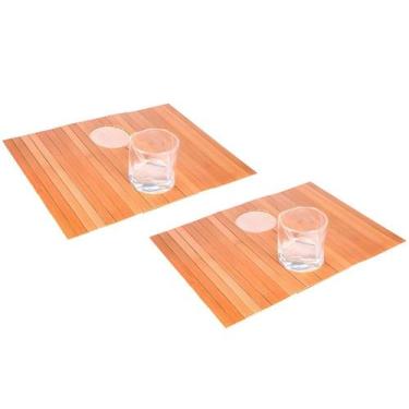 Imagem de Kit 2 Esteira Protetora Braço Sofá Bambu Natural Porta Copos Duplo Res