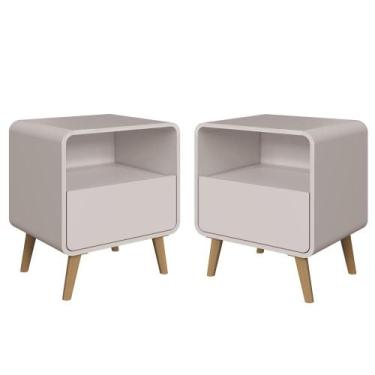 Imagem de Kit Conjunto 02 Mesas de Cabeceira Canto Curvo com Nicho 01 Gaveta e P