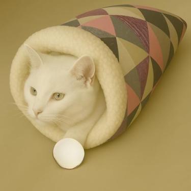 Imagem de Saco de dormir para gatos Saco de dormir de pelúcia Cama de pelúcia para animais de estimação Aconchegante e confortável(Geometric Rosa)