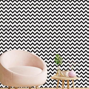 Imagem de Papel de Parede Chevron Preto e Branco PREMIUM Autoadesivo Texturizado 10 metros = 2 Rolos de 5m X 45cm Sala Quarto