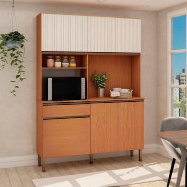 Imagem de Cozinha Compacta Marina 100% Mdf Portas Frisadas Riscada Freijo/white Laca Brilho Frisado