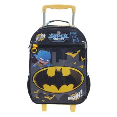 Imagem de Mala Escolar G com Rodinhas + Squeeze 340ml Infantil Menino Batman DC 