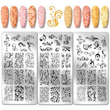 Imagem de PH PandaHall 3 Peças De Moldes Para Arte Em Unhas Com Padrão Espiral, Placa Carimbo Francesa, 52 Padrões, Estênceis Florais Plantas, Placas Aço Inoxidável Design, Impressão, Manicure, Salão Primaver