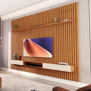 Imagem de Painel Ripado Com Nicho Aéreo Tv Até 75 2.2 Nature Off White Versátil Giga Móveis