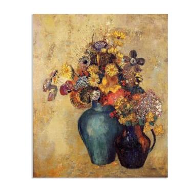Imagem de SDYJ6GSW Reproduções em tela Odilon Redon arte de parede amarelo floral vintage borboleta giclée impressão de flores arte para quarto, cozinha, sala de estar, decoração de casa, pôster90 x 70 cm