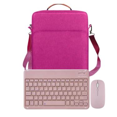 Imagem de Kit Capa Bolsa Com Alça Com Teclado E Mouse Bluetooth Para Galaxy Tab S6 lite/ A9 / S9 E S9 Fe/iPad 7/8 /9 / iPad 10 / Air 4 e 5 /Redmi Pad Se/Poco Pad (rosa)
