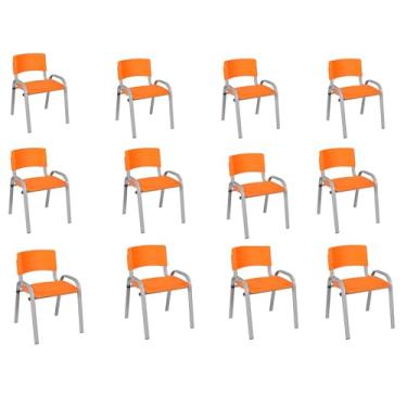 Imagem de Kit 12 Cadeiras Infantil Iso, Escola, Base Cinza- Laranja