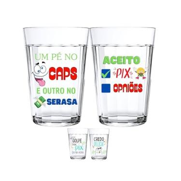Imagem de Jogo 2 Copos 190ml Vidro Decorado Frase Divertida Pix Dinheiro Arte Fixa Não Desbota Id...