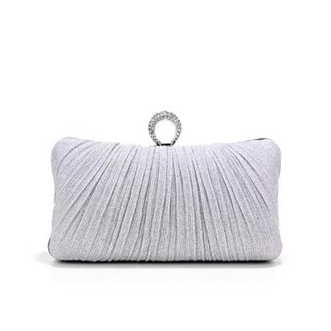Imagem de Bolsa clutch feminina dourada com purpurina, plissada, para festa de casamento nupcial com anel de strass, Prata, 31 ounces