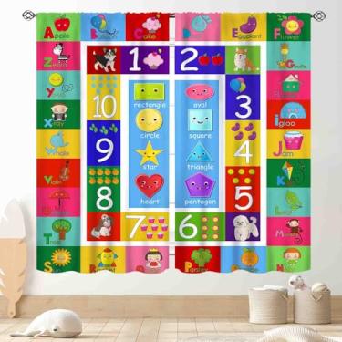 Imagem de Cortinas de sala de aula do alfabeto ABC, desenho animado, educacional, fofo, colorido, decoração de volta às aulas, cortinas de janela para bebês, meninas, meninos, quarto, sala de estar, berçário