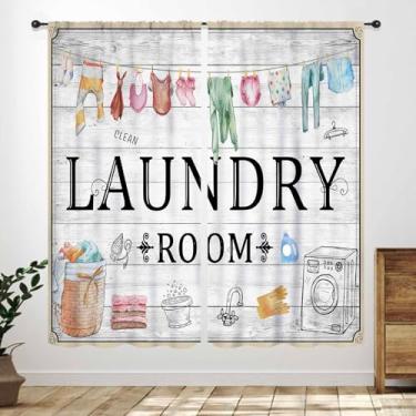 Imagem de Cortinas de lavanderia para janelas, vintage fazenda rústica, aquarela, roupas penduradas, cortinas de lavanderia para quarto de campo, sala de estar, tratamento de janelas, 2 painéis, 132 x 213 cm